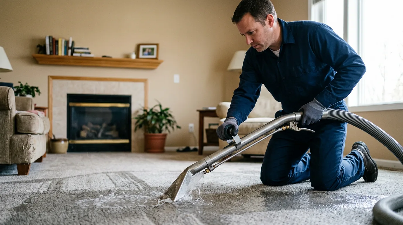 Water damage restoration technician working near River Edge, NJ